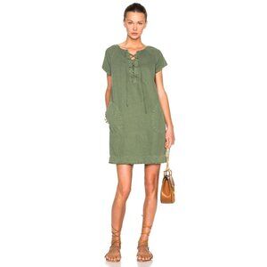 NILI LOTAN Green Cotton Linen Canvas Lace Up Mini Shift Dress, Size S